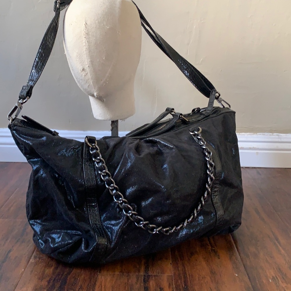 NWOT Express Shimmery Snakeskin and Chain Satchel
